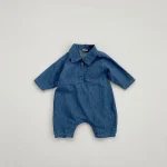 【66-90cm】ノーカラーデニム オールインワン - 画像 (6)