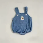 【66-90cm】 熊柄デニム ロンパース