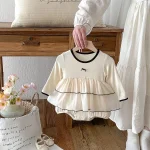 【66-90cm】 リボン付き ワンピース風 ロンパース - 画像 (3)