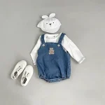 【66-90cm】 熊柄デニム ロンパース - 画像 (7)