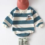 【66-90cm】 INS映え カートゥーン ロゴボーダー ロンパース - 画像 (6)