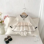 【66-90cm】 リボン付き ワンピース風 ロンパース - 画像 (4)