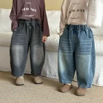 【80-150cm】 バックポケットロゴ デニム パンツ - 画像 (7)