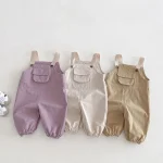 【73-120cm】 ポケット付き シンプル サロペット - 画像 (2)
