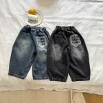 【80-150cm】 バックポケットロゴ デニム パンツ - 画像 (9)