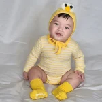【66-90cm】帽子付き 目デザインボーダー ロンパース - 画像 (10)