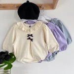 【66-90cm】 リボン フリル襟 ロンパース - 画像 (3)