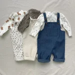 【73-100cm】 花柄 デニム サロペット - 画像 (3)