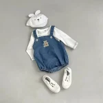 【66-90cm】 熊柄デニム ロンパース - 画像 (6)