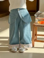 【90-140cm】 取り外し可能 スカート デニム パンツ - 画像 (6)