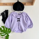 【66-90cm】 リボン フリル襟 ロンパース - 画像 (6)