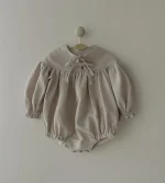 【66-90cm】 リボン パフスリーブ ロンパース - 画像 (5)
