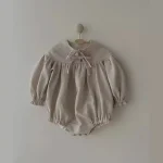 【66-90cm】 リボン パフスリーブ ロンパース - 画像 (4)