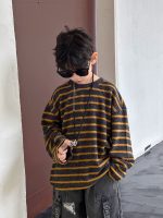 【100-160cm】 ボーダー柄 快適 トップス