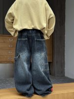 【100-160cm】 トレンド 動きやすい デニム パンツ - 画像 (4)