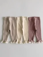 【73-110cm】レース リボン リブ レギンス