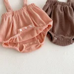 【66-100cm】 丸襟 小花柄 トップス ＆ サロペット ロンパース - 画像 (8)