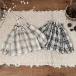 【66-90cm】 フリル襟 チェック トップス