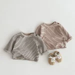 【73-100cm】 サイドボタン ボーダー シャツ