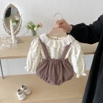【66-100cm】 丸襟 小花柄 トップス ＆ サロペット ロンパース - 画像 (10)