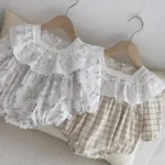 【66-90cm】 フリル襟 チェックOR花柄 ロンパース - 画像 (15)