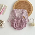 【73-100cm】 花柄 サロペット ＆ トップス 2点セット - 画像 (2)