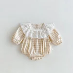 【66-90cm】 フリル襟 チェックOR花柄 ロンパース - 画像 (5)