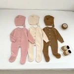 【66-90cm】 熊デザイン ボンネット オールインワン