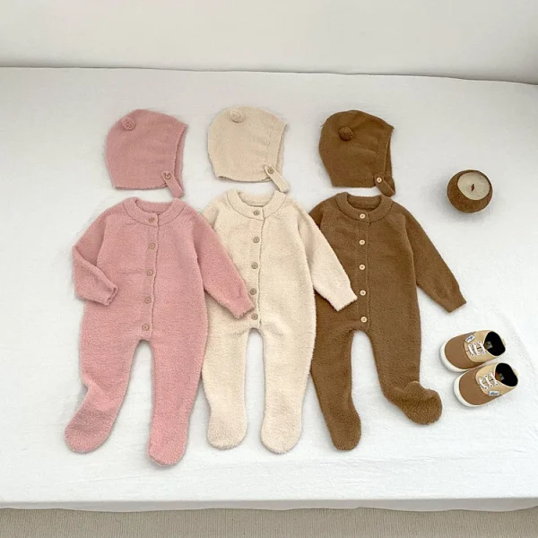 【66-90cm】 熊デザイン ボンネット オールインワン