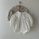 【66-90cm】 リボン パフスリーブ ロンパース
