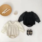 【66-90cm】 ノーカラーコーデュロイ ロンパース