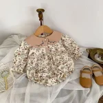 【66-90cm】 丸襟 小花柄 ロンパース - 画像 (3)