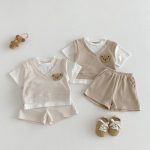 【73-110cm】二点セット レイヤード ワッフル クマ セットアップ - 画像 (3)
