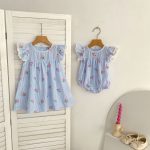 【66-130cm】ロンパース/ワンピース ブルーストライプ フリル 姉妹服 - 画像 (8)