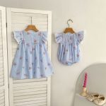 【66-130cm】ロンパース/ワンピース ブルーストライプ フリル 姉妹服 - 画像 (9)