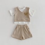 【73-110cm】二点セット レイヤード ワッフル クマ セットアップ - 画像 (10)