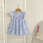 【66-130cm】ロンパース/ワンピース ブルーストライプ フリル 姉妹服 - 画像 (10)