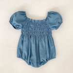 【66-130cm】ロンパース/ワンピース パフスリーブ ブルー 姉妹服 - 画像 (14)