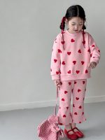 【80-130cm】セットアップ 女の子 ハート柄 トレーナー+パンツ - 画像 (7)