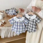 【66-90cm】ロンパース&帽子 チェック ルーズ 肌に優しい ベビー服 - 画像 (8)