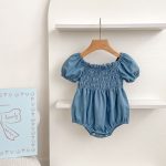【66-130cm】ロンパース/ワンピース パフスリーブ ブルー 姉妹服 - 画像 (13)