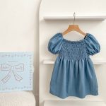 【66-130cm】ロンパース/ワンピース パフスリーブ ブルー 姉妹服 - 画像 (10)