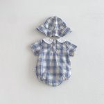 【66-90cm】ロンパース&帽子 チェック ルーズ 肌に優しい ベビー服 - 画像 (5)