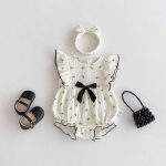 【66-90cm】ロンパース ブラック蝶結び フリル おしゃれ ベビー服