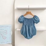 【66-130cm】ロンパース/ワンピース パフスリーブ ブルー 姉妹服 - 画像 (12)