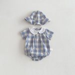 【66-90cm】ロンパース&帽子 チェック ルーズ 肌に優しい ベビー服 - 画像 (4)