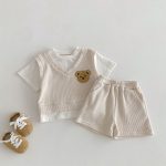 【73-110cm】二点セット レイヤード ワッフル クマ セットアップ - 画像 (5)
