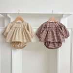 【66-90cm】ブラウス&ブルマ パフスリーブ チェック ディリー おしゃれ ベビー服 - 画像 (6)