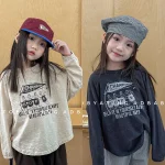 【80-130cm】Tシャツ 長袖 英字柄 ルーズ 定番 トップス