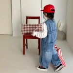 【80-130cm】デニム サロペット 英字柄 カジュアル 女の子 ボトムス - 画像 (3)